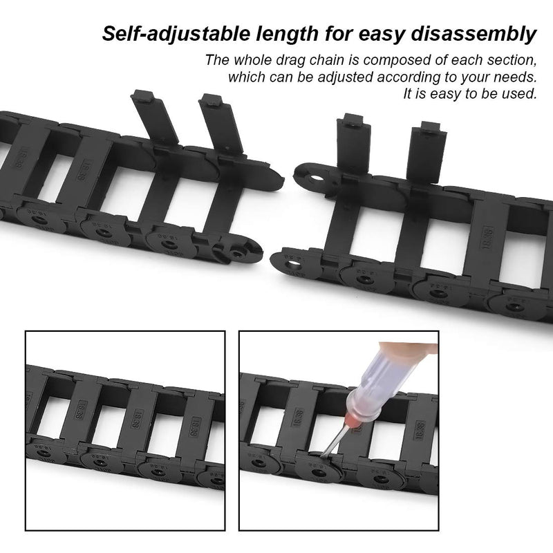 [Australia - AusPower] - R38 18mm x 38mm(Inner H x Inner W) Black Plastic Cable Wire Carrier Drag Chain 1M Length for CNC, with End Connectors - Bridge Type (Inner Side openable) 18*38 