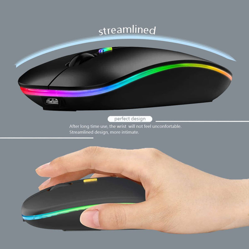 [Australia - AusPower] - Wireless Bluetooth Mouse,LED Rechargeable Silent Slim Laptop Mouse,Portable(BT5.2/3.0 and USB 2.4G) Dual Mode Computer Mice,for Apple Laptop,ipad Tablet,Desktop,Mac,Phone. (Black Mouse) Black Wireless Bluetooth Mouse 