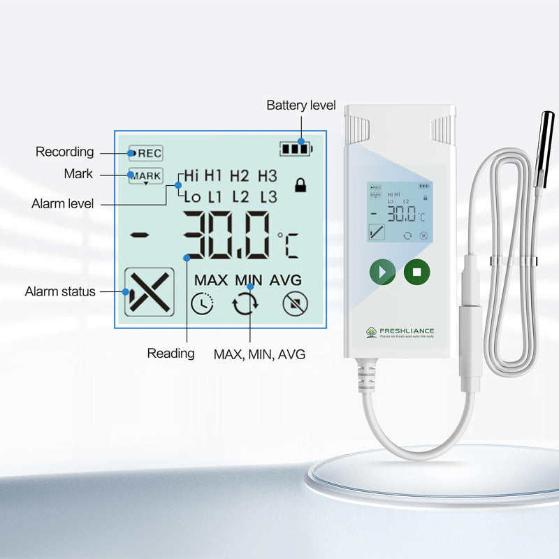 [Australia - AusPower] - Freshliance Digital Temperature Data Logger, Reusable Temperature Recorder with High Accuracy External Probe, Configurable USB Temperature Monitor 35000 Points with PDF CSV Report, Atlas Log-30 