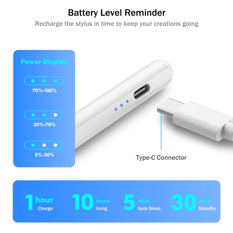 [Australia - AusPower] - Cisteen Stylus Pen for iPad with Led Indicators, Tilt Sensor Palm Rejection Active Pencil for (2018-2022) Apple iPad 10/9/8/7/6th Gen, iPad Pro 12.9&11", iPad Air 5th/4th/3rd Gen, iPad Mini 6/5 White 