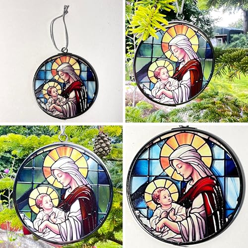 3-Inch Virgin Mary Stained Glass Style Suncatcher | Beautiful Religious Window Decoration 3 Inch Diameter