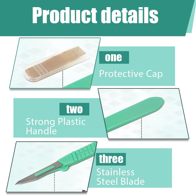 Scalpel Knives, Pack of 10 Plastic Surgical Scalpel Knives, Scalpel Blade, Sterilised Scalpels, with Protective Cap, Individually Packed