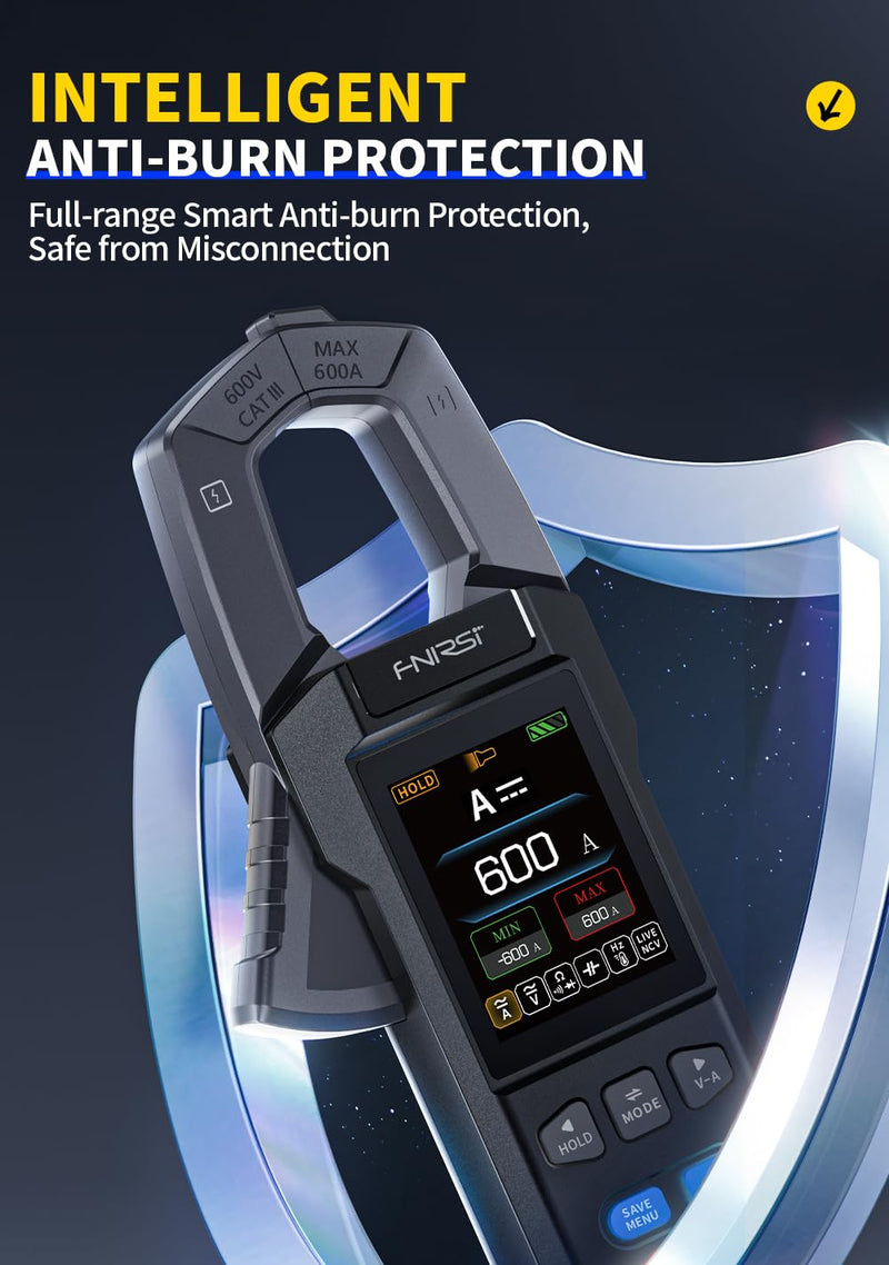 [Australia - AusPower] - FNRSI DMC-100 Digital Clamp Meter Multimeter 10000 Counts for AC/DC Current/Voltage/Diode/Resistance/Capacitor/Continuity/Temperature/Frequency/Zero Live Wire/NCV Test with Flashlight Blacklight 