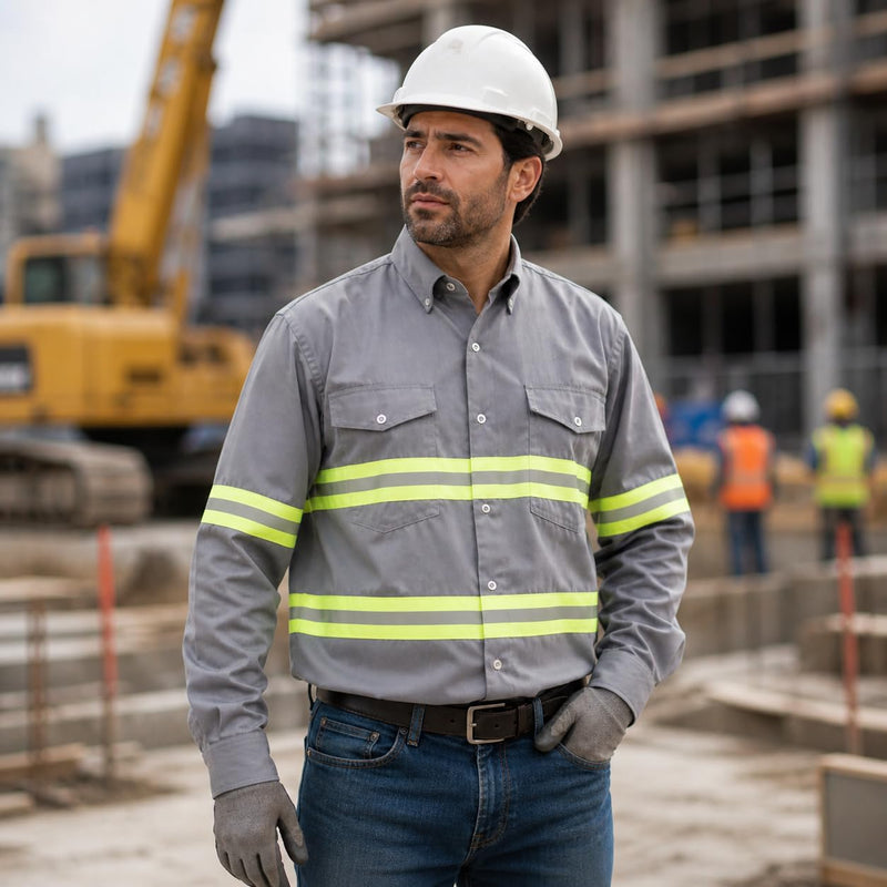 Premium High Visibility Safety Shirt - Full Sleeve Medium Light Grey
