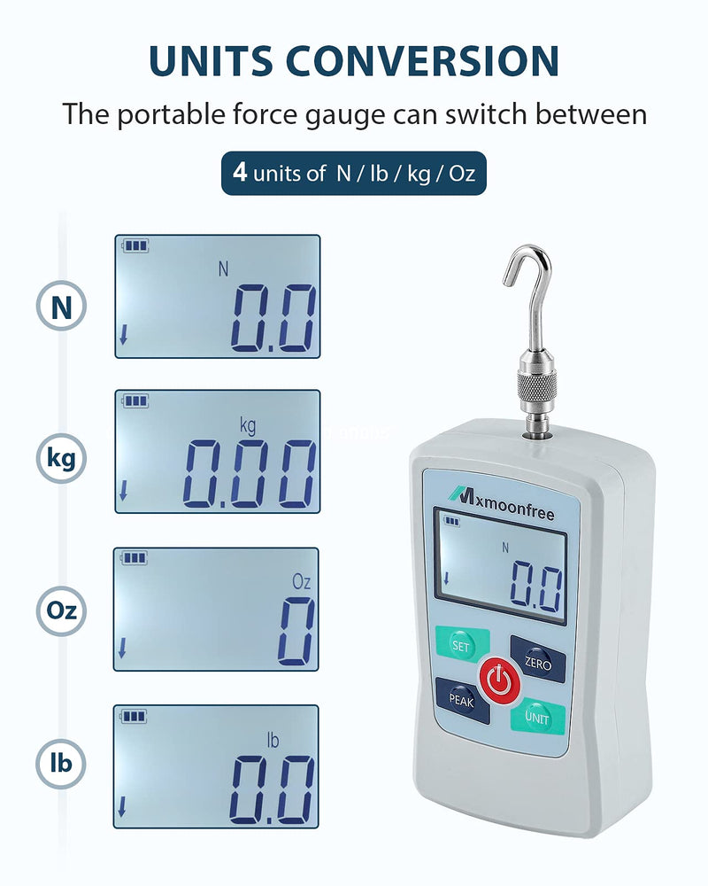 [Australia - AusPower] - 500N Digital Force Gauge Push Pull Gauge Portable Force Meter with Units N/LB/Kg/Oz, Storage Case, Auto Backlit LCD, Auto Power-off for Teaching School Lab Mechanical Physics (ZMF-500N) 500N 