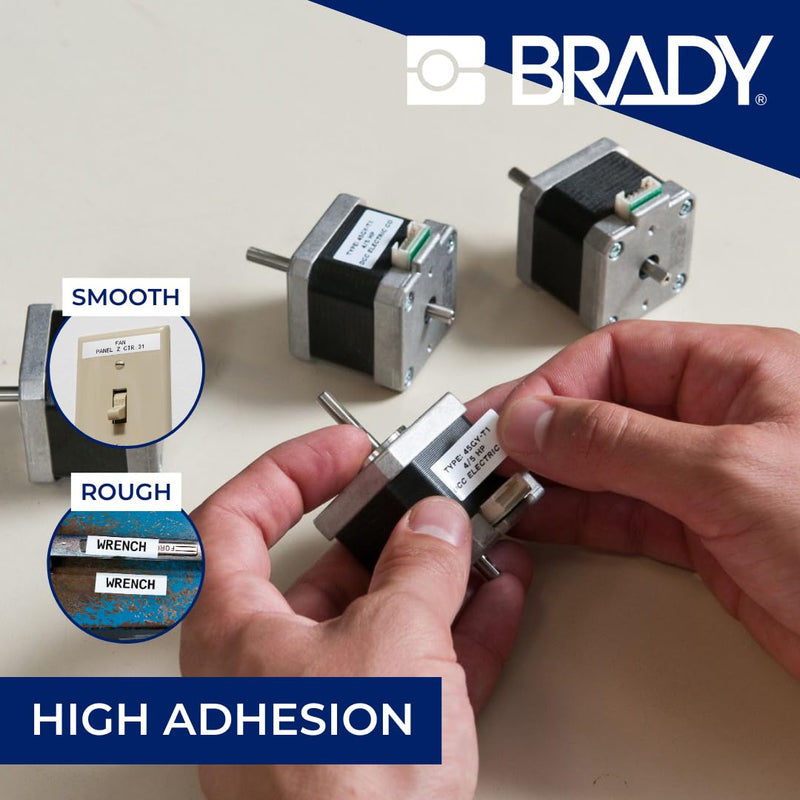 Brady Authentic (M4C-1000-422) Aggressive Adhesive Multi-Purpose Polyester Labels 1 in W x 25ft Black on White. for use with The BMP41, BMP51, and M511 Label Printers