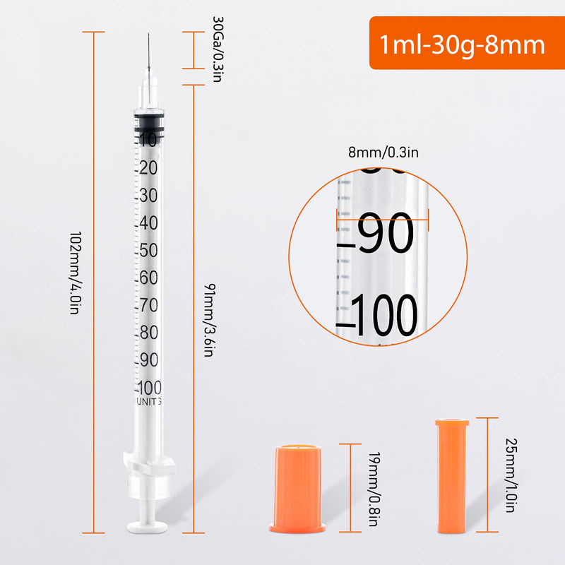 U 100 1ml 30 Gauge 1cc 5/16 inch 8mm Lab Disposable Dispensing Supplies, 100Pack 30G 1cc 5/16" 8mm