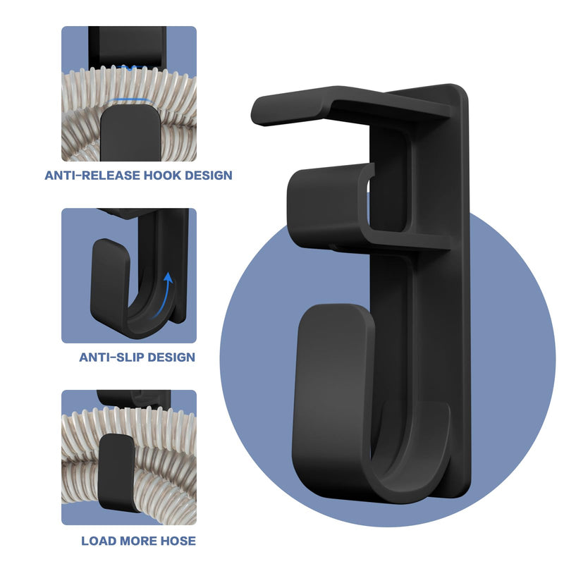 [Australia - AusPower] - CPAP Hose Holder Hanger cpap Mask Hook & Tubing Holder for Bed with Anti-Skid Function Avoids Hose Tangle and 4 Removable Refill Strips（Damage-Free Hanging） cpap Machine Supplies 1 Black 