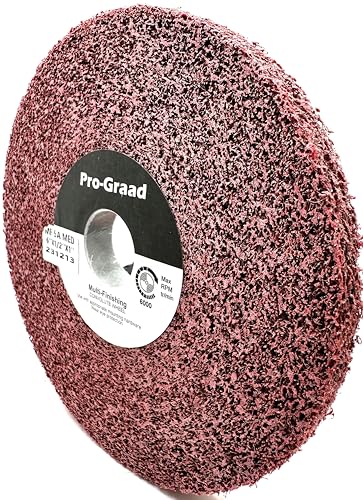 Pro-Graad 6-inch metal finishing wheel, 5A medium, 1/2-inch thickness, 1-inch arbor, unitized convolute wheel