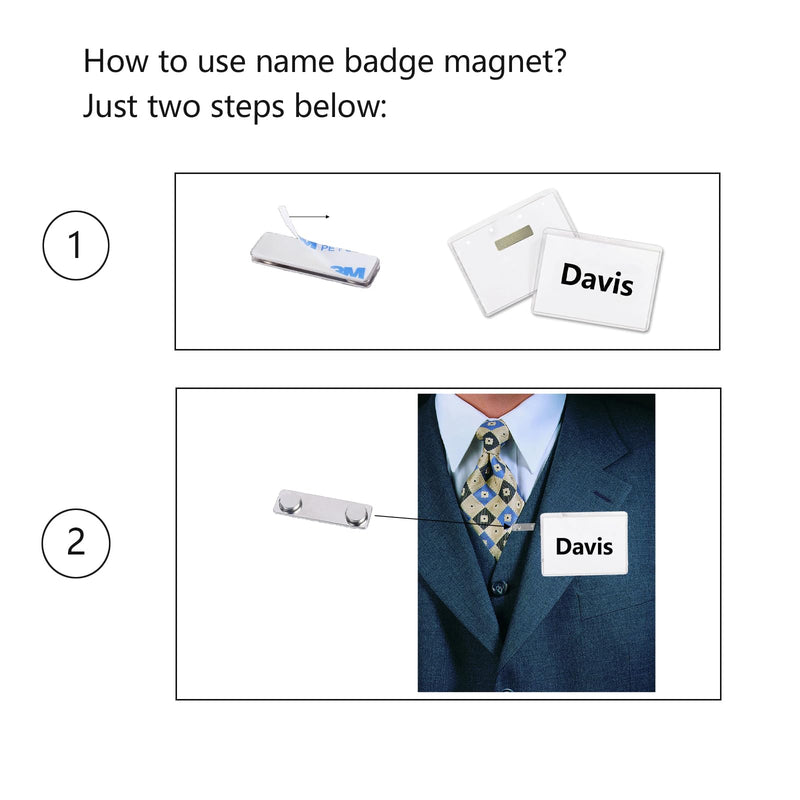 Upgraded Name Tags/ID Badge Magnets, 50 Pack Super Strong Magnetic Name Badge Holders with Steel Back Plate, Fastener with Adhesive on Front Plate, High Strength Rare Earth Badge Magnet