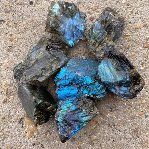 Raw Labradorite Stone Blue Rough Labradorite Rock Healing Crystal and Stone for Tumbling Meditation 0.6-0.8 Pound