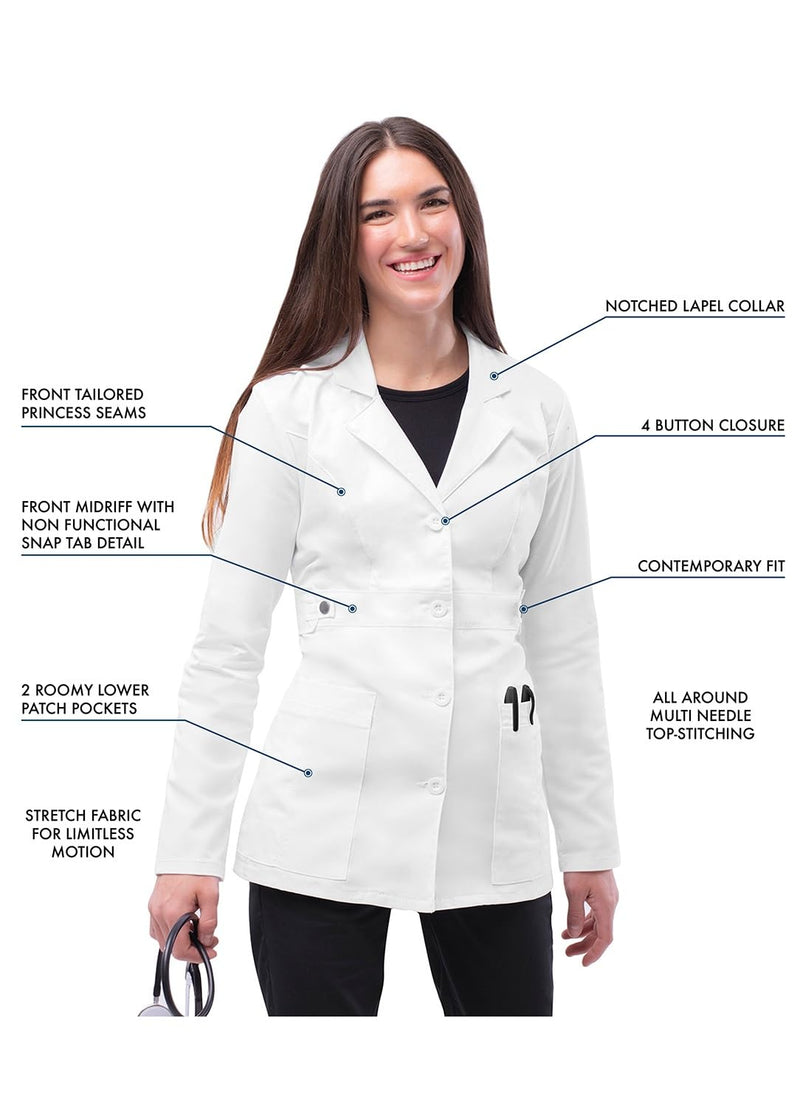 Adar Universal Stretch Lab Coat for Women - 28" Tab-Waist Lab Coat Small White
