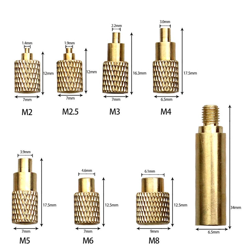 [Australia - AusPower] - Quicko Heat Set Insert Tool M2 M3 M4 M5 M6 M8 Hot Melt Brass Knurled Nut Embedded Insertion Tip Adapter Kit 3D Printed Parts Install for T12 Soldering Iron 