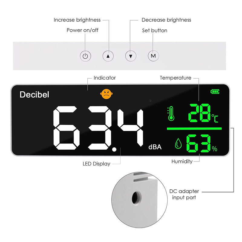 [Australia - AusPower] - Decibel Meter, Wall Hanging Sound Level Meter, Noise Decibel Meter, 3 in 1 Noise Temperature Humidity Meter, 30 to 130dB Range, with 11in Large LED Display Screen, for Classroom 