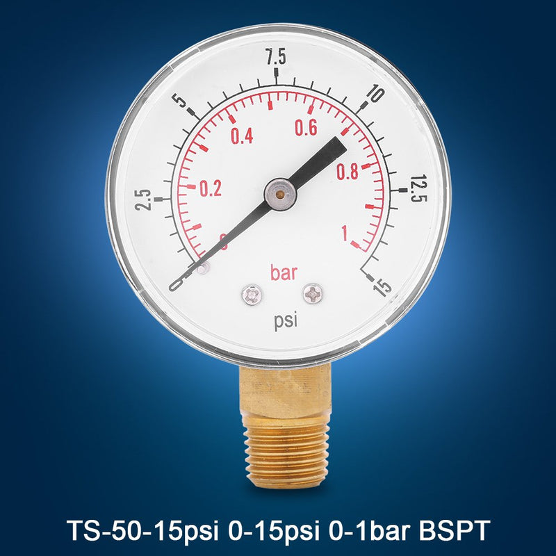 [Australia - AusPower] - Mini Low Pressure Pressure Gauge BSPT Pressure Gauge for Fuel, Air, Oil or Water 0-15 psi / 0-1bar 