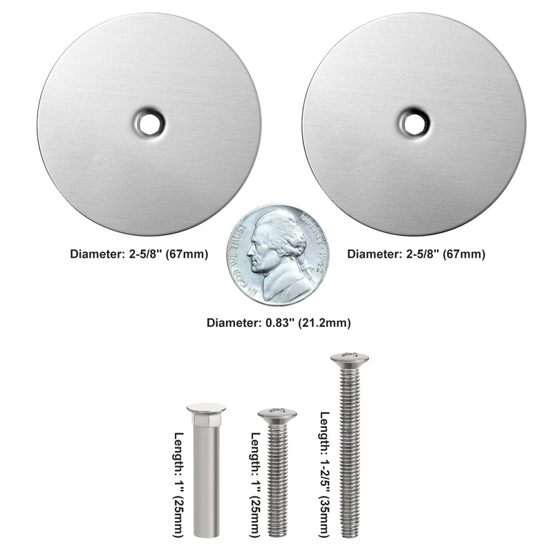 2 Pack Door Hole Cover Plate Brushed Satin Nickel Deadbolt Cover Plate 2 5/8" Diameter Round Door Knob Hole Filler Plate, 1" and 1.5" Screws, Reinforcer Locks and Doors for Home Security