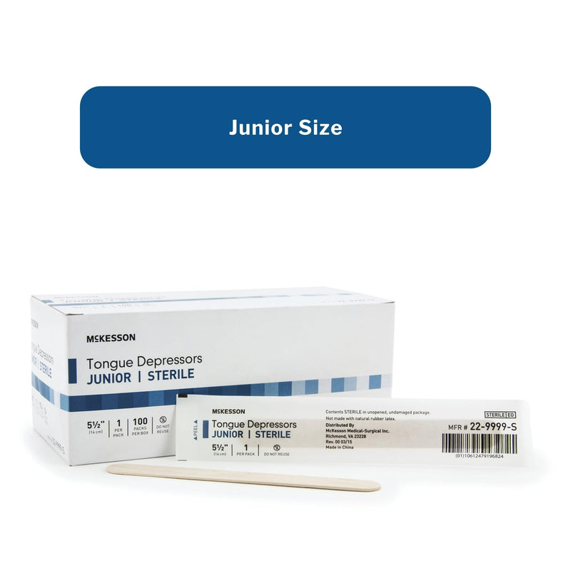 [Australia - AusPower] - McKesson Tongue Depressor, Sterile, Wooden, Individually Wrapped, Junior, 5 1/2 in, 100 Count 