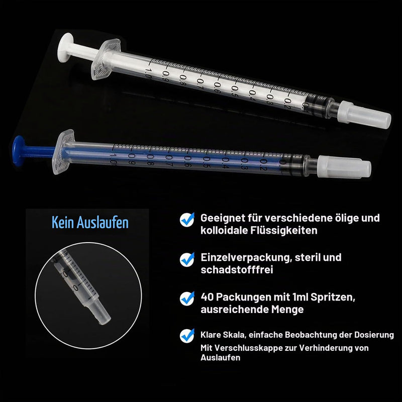 40 Pack Disposable Syringes 1 ml Syringe Sterile Plastic Syringes with Cap | Small dosing syringe, individually wrapped, suitable for liquid dispensing and general pet care 1ml,40pack
