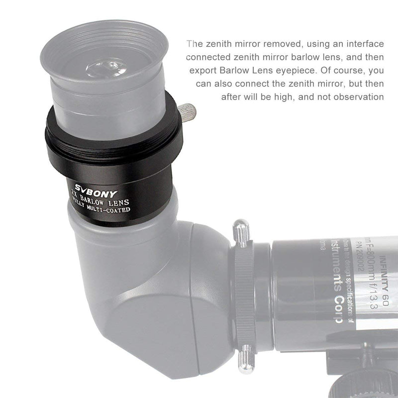 [Australia - AusPower] - SVBONY Barlow Lens 2X, 1.25 inch Barlow Lens with Multi Coated Broadband Green Film, Telescope Accessories with M42 Thread for Telescope Eyepiece 