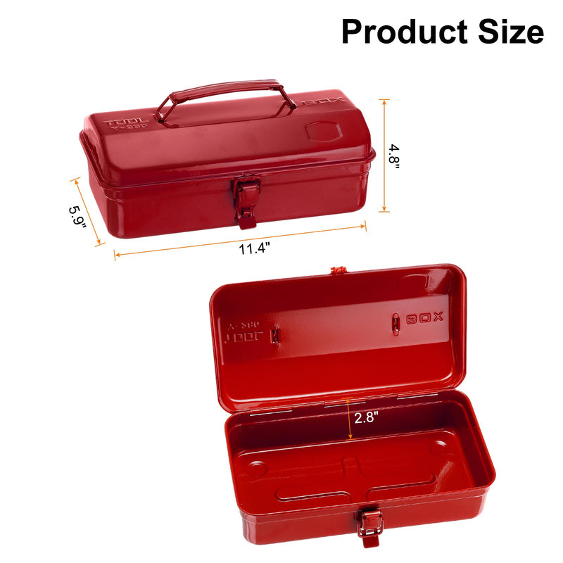 HARFINGTON Tool Box 11.4" Portable Steel Tool Box Hip Roof Style with Metal Latch Closure Tool Chest for Household Workshop Car, Red 11.4 inch