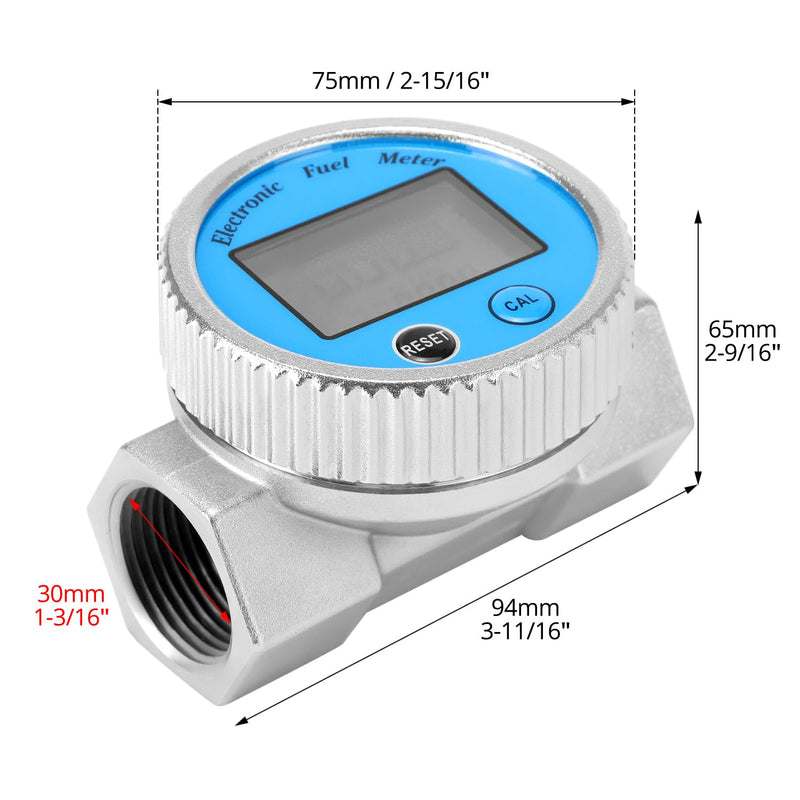 [Australia - AusPower] - QWORK High-Accuracy Digital Turbine Flow Meter, 2.37-26.4min for Water, Diesel, Kerosene, Gasoline, NPT Connection, ±1% Precision, 6RAR Max Pressure 