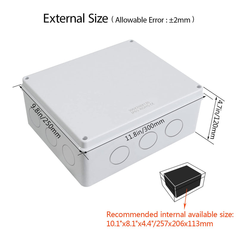 LeMotech Junction Box, Electrical Box IP65 Water Resistant Dustproof ABS Plastic Project Enclosure for Electronics White 11.8 x 9.8 x 4.7 inch 11.8"x 9.8"x 4.7"