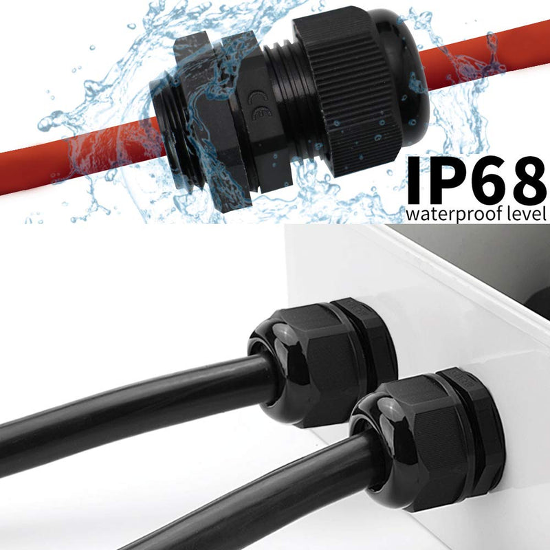 [Australia - AusPower] - MAKERELE Plastic Strain Relief Cord Connector Adjustable 3-6.5mm Cable Gland(1/4 NPT, 12pcs) 1/4" 12pcs BAG Black 