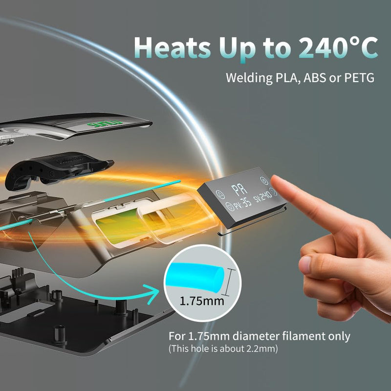 [Australia - AusPower] - SUNLU Filament Connector, Filament Splicer with 200Pcs PTFE Sleeve for 3D Printer Filament 1.75mm, Fast Heating Up to 240°C, Compatible with PLA PETG TPU ABS PA Nylon Filament Connector - 200pcs Ptfe 