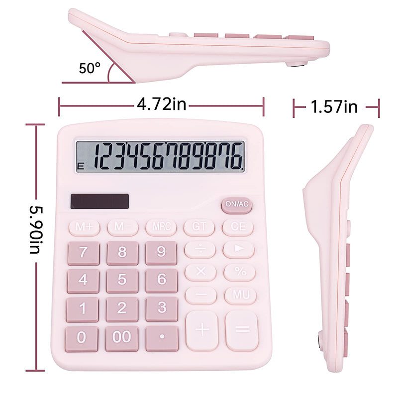 [Australia - AusPower] - Cute Pink Desktop Calculator with Big Buttons, Dual Power Source, Solar and Battery, Large Display Screen - Perfect for Office, Teachers, and Students (Pink) 