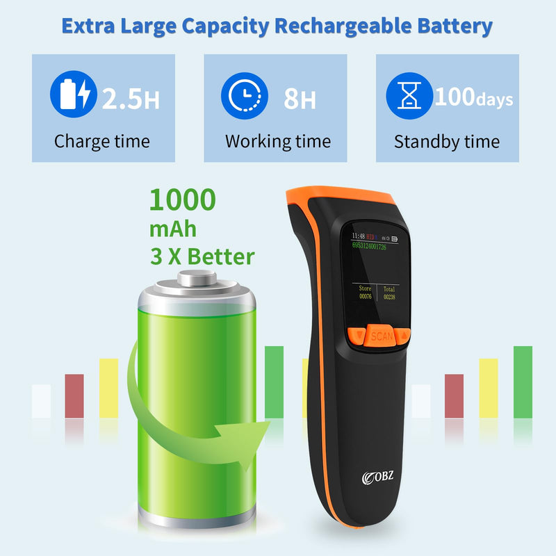 [Australia - AusPower] - OBZ Mini 2D Bluetooth Barcode Scanner with LCD Screen Display, 3-in-1 Bluetooth & USB Wired & 2.4G Wireless Bar Code Scanner Portable QR Code Scanner for Tablet iPhone MacOS Android iOS Windows PC POS M82-NEW 