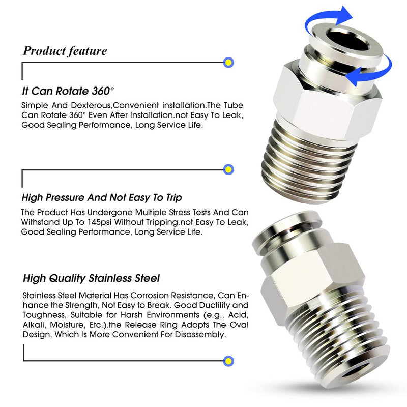 [Australia - AusPower] - TAILONZ PNEUMATIC 304 Stainless Steel Male Straight 1/4 Inch Tube OD x 1/4 Inch NPT Thread Push to Connect Fittings PC-1/4-N2 (Pack of 5) 1/4''OD 1/4''NPT 