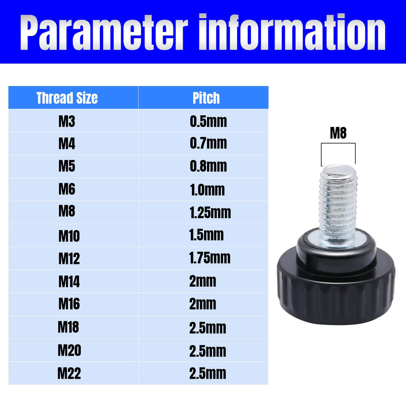 [Australia - AusPower] - 8pcs Metric Male Thread Knurled, M8 x 20mm Black Thumb Screw Clamping Knobs Plastic Grip Threaded Knurled 