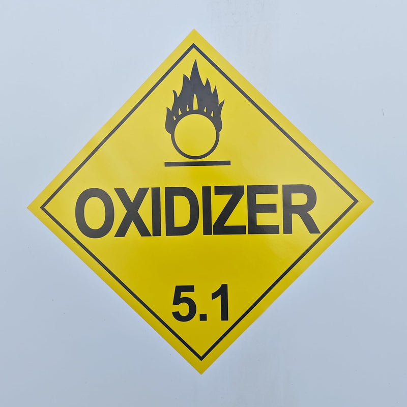 Division 5.1 Oxidizer Placard 27Pack, Worded - 10.75" x 10.75" Removable Self Adhesive Economy Vinyl Stickers for Short-Term Applications, DOT Hazmat Compliant