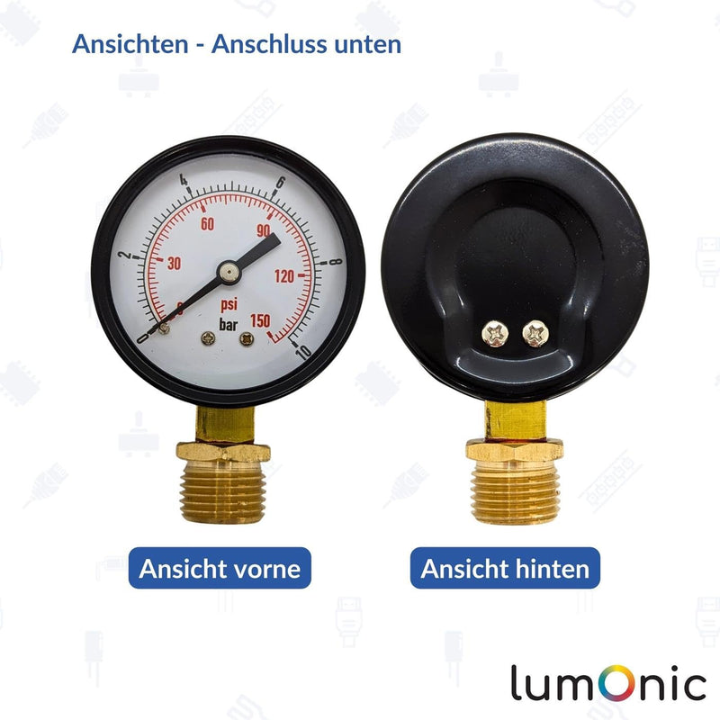 [Australia - AusPower] - Lumonic I Pressure Gauge 0-6.0 Bar I 1/2 Inch I Class 2.5 I Connection Bottom I Diameter 60 mm I Pressure Gauge I for Compressed Air and Water 0-6,0bar Diameter 60 mm/connection at the bottom 