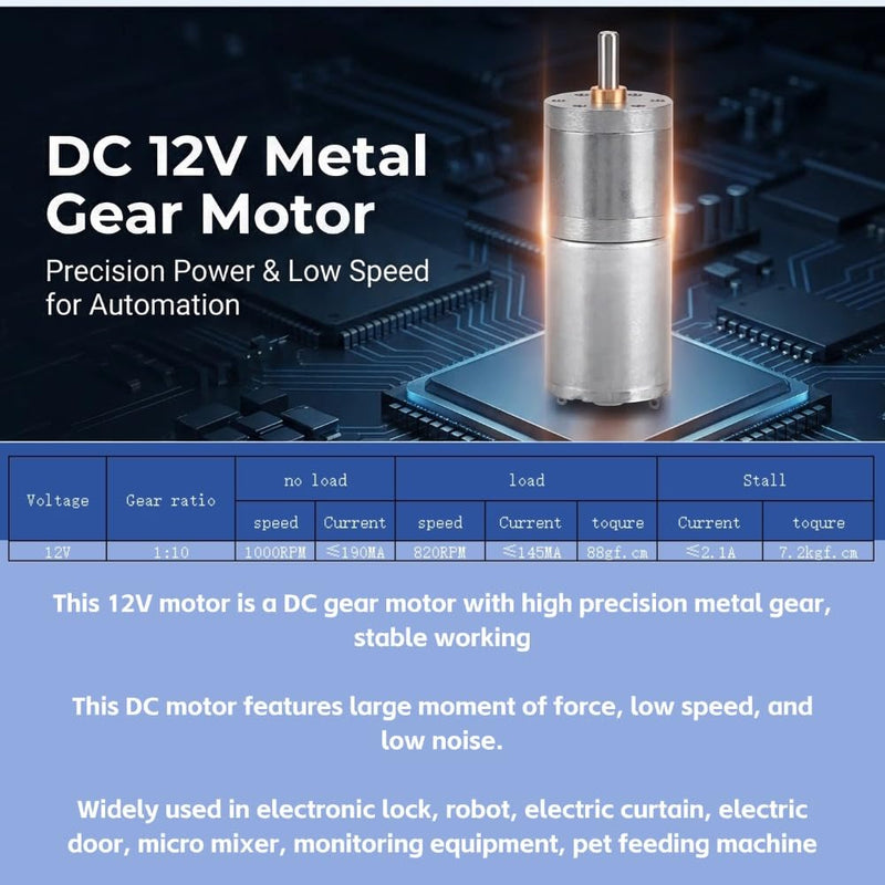 DC Gear Motor 25mm 12V 1000RPM Metal Gear Motor for Electronic Lock (12V 1000RPM)