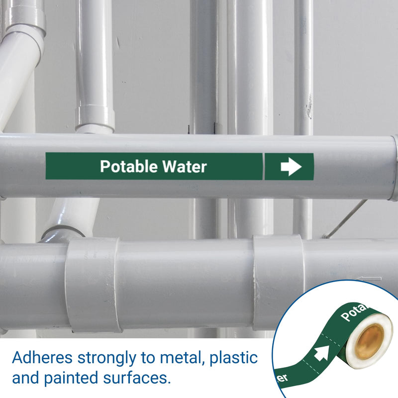 Marine Pipe Markers - Potable Water Safety Labels for Boat, Waterproof Self-Adhesive Pipe Identification Stickers, 1" H x 8" W, 25 Pcs/Roll (Potable Water)