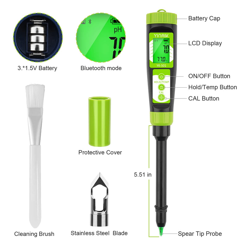 [Australia - AusPower] - YINMIK Digital Soil pH Meter for Gardeners, Soil Direct pH Tester for Plant Care, Measure pH of Solution Potting Soil Growing Media,Great for Indoor,Greenhouse,Outdoor,Garden, Lawn, Farming, Yard Use Soil pH Meter with Extra Probe 