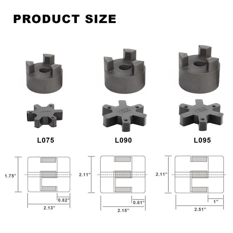 1/2" to 1" L090 3-Piece L-Jaw Coupling Set & Buna-N NBR Rubber Spider for Log Wood Splitter