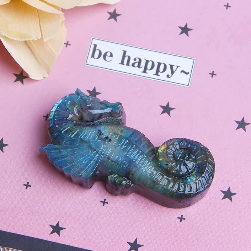 Wixine1Pcs Labradorite Hand Carved The Sea Horse Quartz Crystal Healing