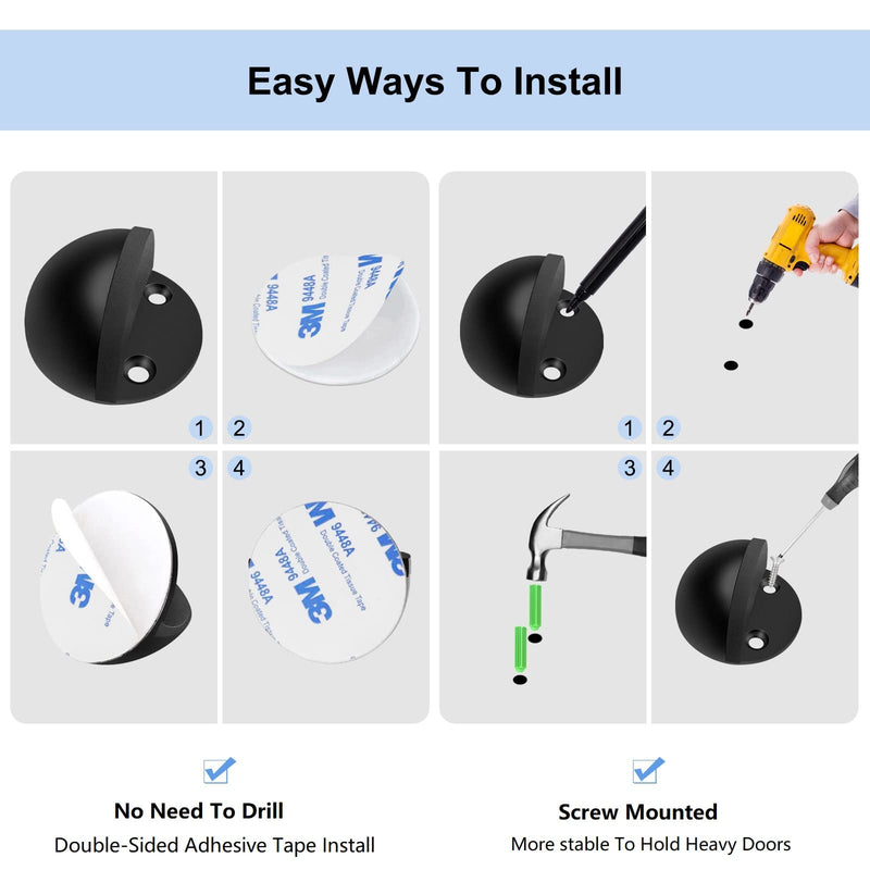 [Australia - AusPower] - Door Stopper, Floor Door Stop for Bottom of Door Black Rubber Bumper No Drilling Doorstop Wall Protector, 2 Pack 