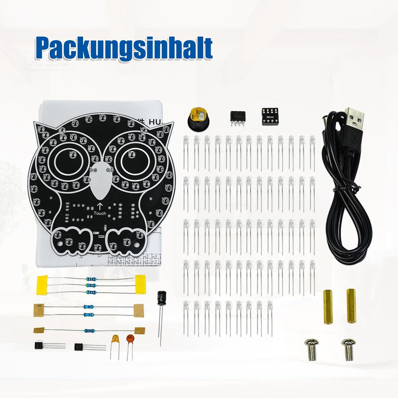 Owl Shaped LED Light Soldering Kit, DIY Soldering Project Soldering Exercise Set | For beginners, touch control 3 light modes, electronic kit soldering set for STEM lessons