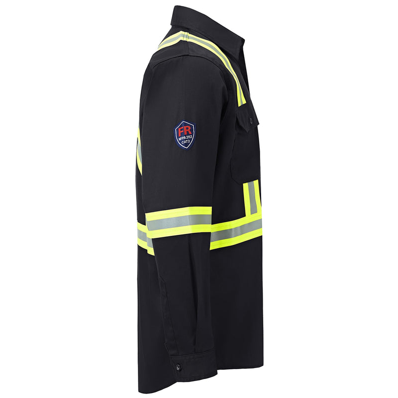 Hi Vis FR Shirt for Men 6.5oz Flame Resistant Class 3 Men's Reflective Safety Welding Shirts NFPA 2112/CAT2 Black Large