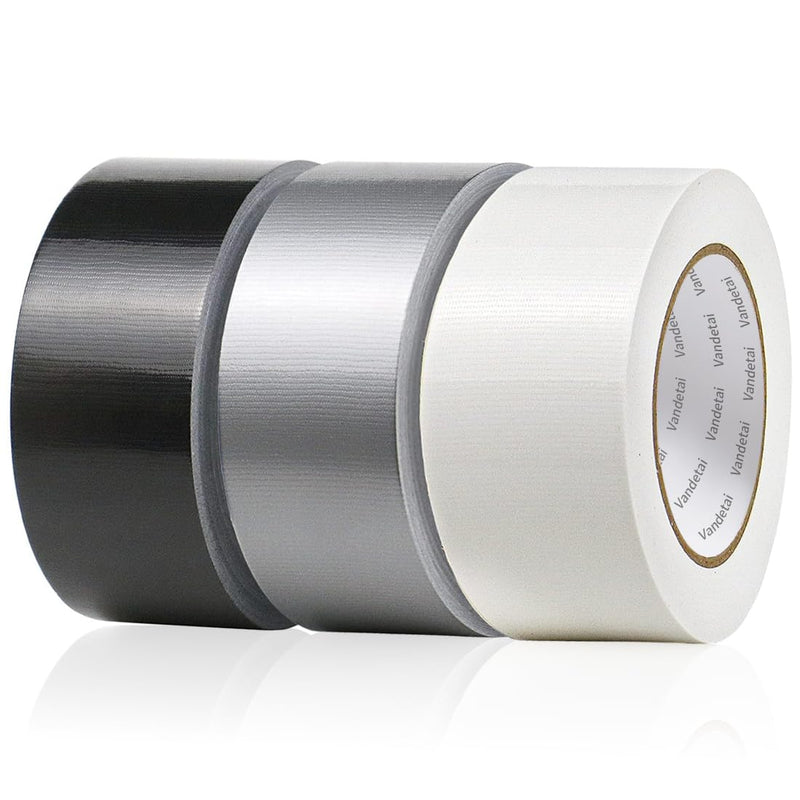 Duct Tape Heavy Duty Waterproof, Strong Adhesive Silver Duct Tape Bulk for Indoor Outdoor Repairs, DIY Work, Tear by Hand (Black + Silver + White 3 Pack, 2 Inch x 33 Yards Total) Black + Silver + White 3 Pack