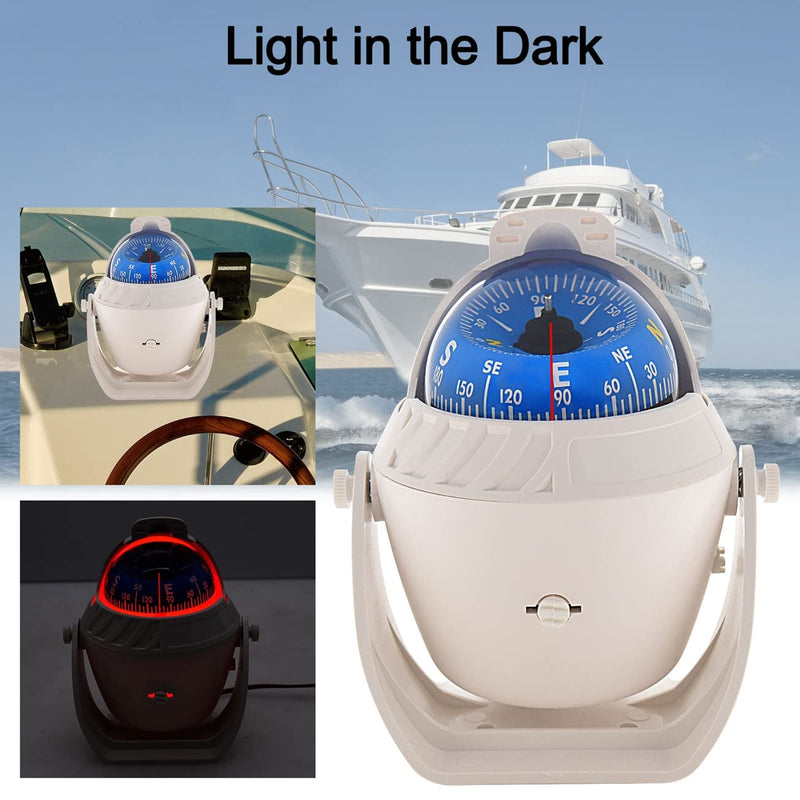 Marine Compass for Boat LED Light Navigation Pivoting Electronic Automotive High Precision Compass for Sailing Boat Car Truck Blue