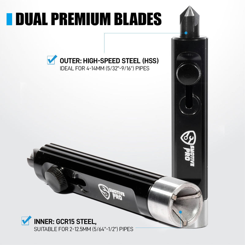 [Australia - AusPower] - SMOTIVEPRO Dual-End Rimming & Deburring Tool, Internal & External Pipe Deburring Tool for 3/16" to 1/2" Tubing, Achieve Optimal Tubing Flaring for Brake/Copper/Hydraulic Lines 