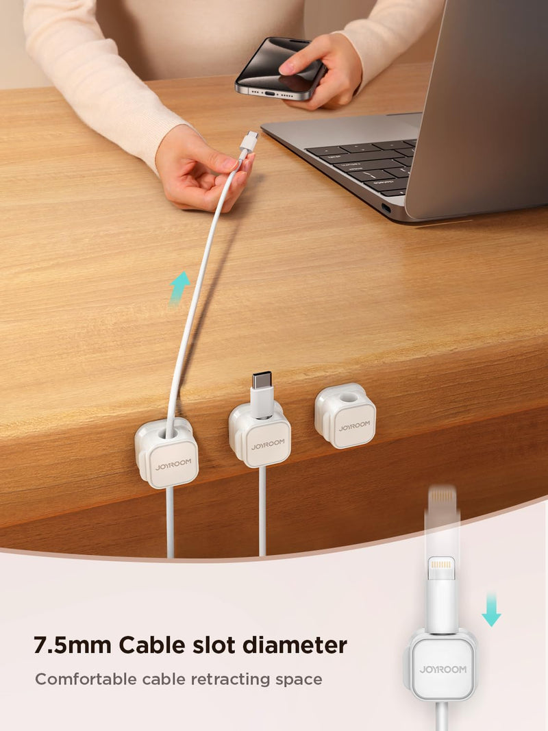 [Australia - AusPower] - 6 Pack Magnetic Cable Clips [Cable Smooth Adjustable] Cord Holder, Under Desk Cable Management, JOYROOM Adhesive Wire Holder Keeper Organizer for Home Office Desk Phone Car Wall Desktop Nightstand White 