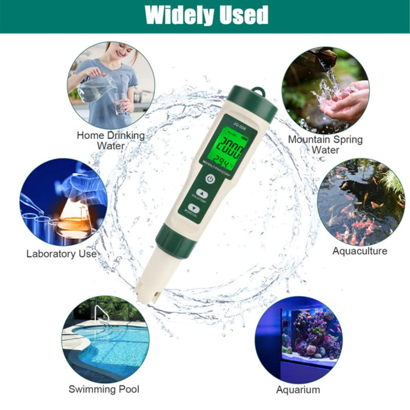 [Australia - AusPower] - 10 in 1 Water Quality Tester PH/TDS/Salt/SG/ORP/EC/Hydrogen/Resistivity/Temp/Nutrient Multifunction Testing Pen for Pool Aquarium Green 
