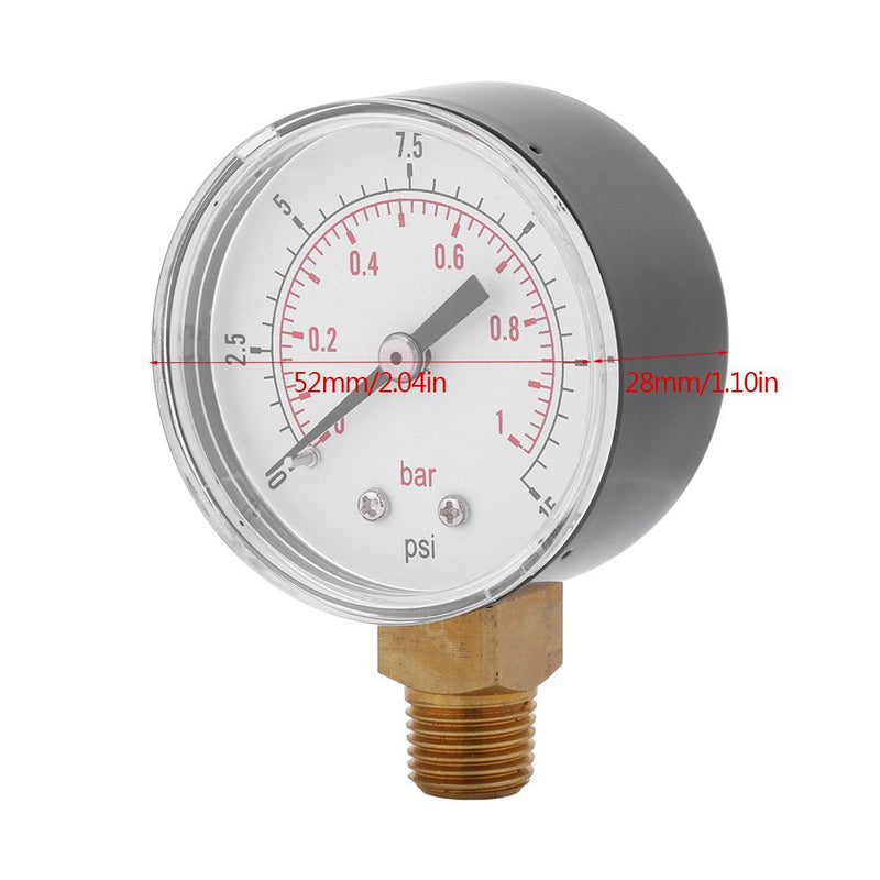 [Australia - AusPower] - Mini Low Pressure Pressure Gauge BSPT Pressure Gauge for Fuel, Air, Oil or Water 0-15 psi / 0-1bar 