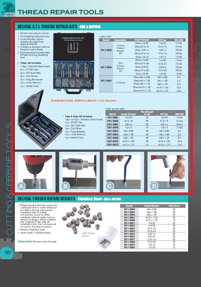 [Australia - AusPower] - HHIP 1011-0084 31 Piece 5/16-18 Helical STI Thread Repair Kit 5/16-18 31 Pc. Kit Thread Repair Kit - Inch 
