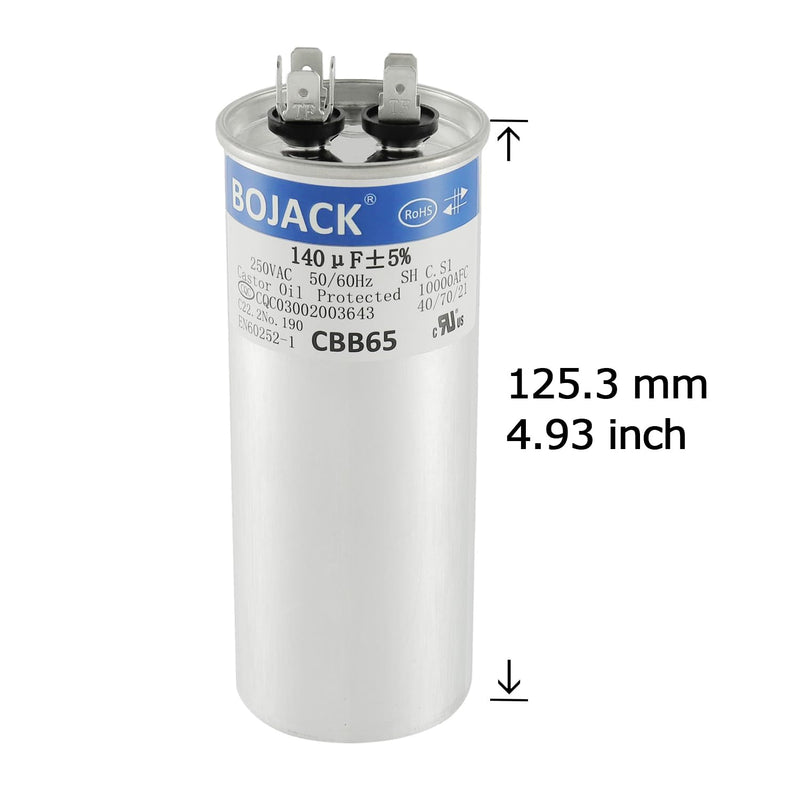 BOJACK 140 uF ±5% 140 MFD 250 V CBB65 Round Run Start Capacitor for AC Motor Run or Fan Start and Cool or Heat Pump Air Conditione